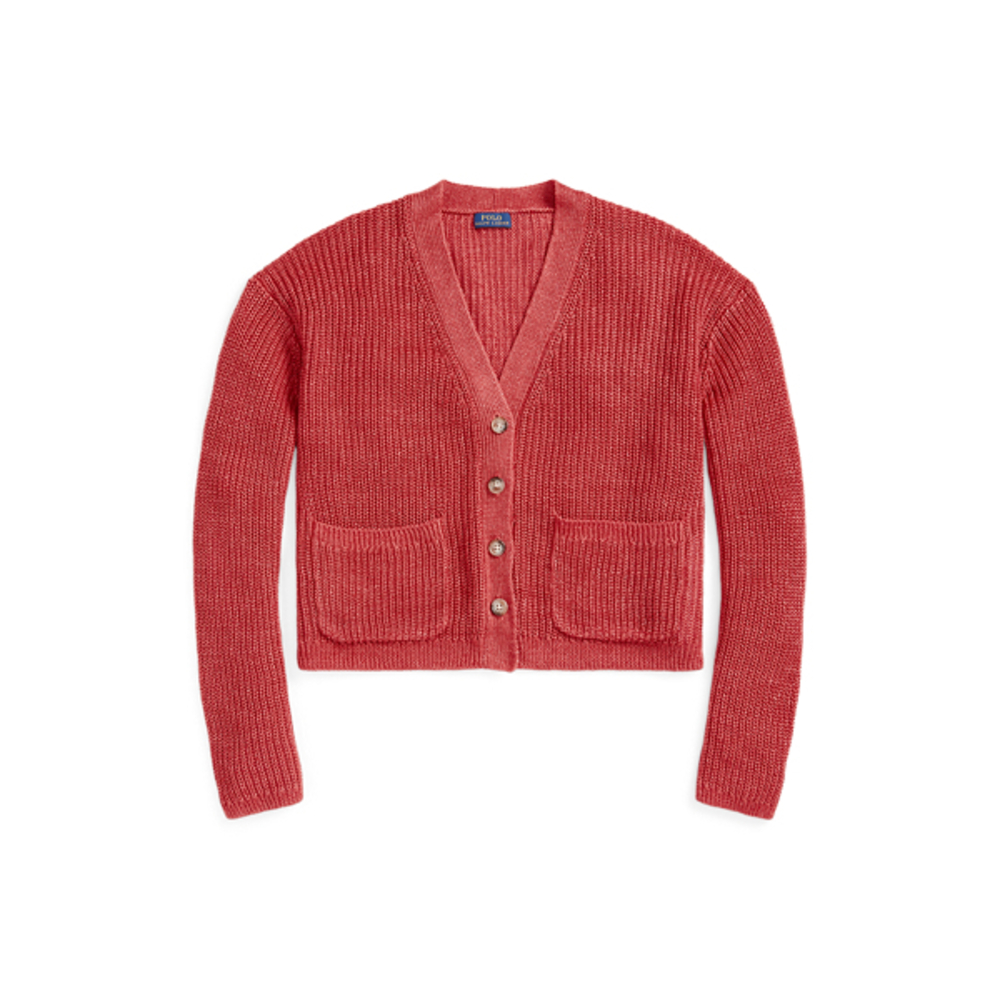 Rib-Knit Linen V-Neck Cardigan